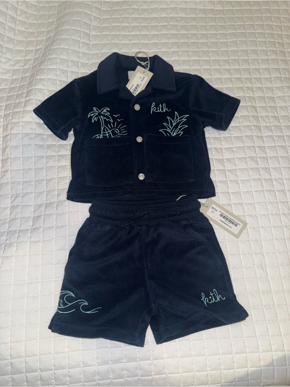 Kith Navy Terry Two-Piece Set with Mint Embroidery